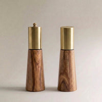 Acacia Wood Mill & Shaker Set | Brass Detail thumbnail 2