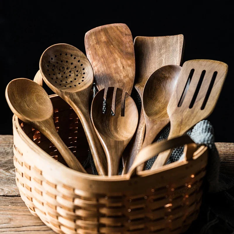 Acacia Wooden Kitchen Utensils Set – Spoons, Holder & Spoon Rest 9-Piece — image 3